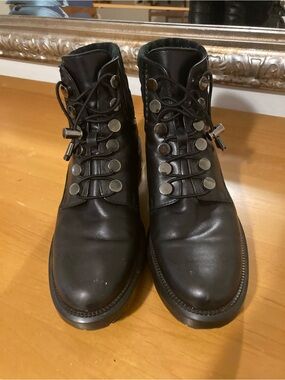 Aquatalia Black Leather Lace-Up Hiking-Style Boots